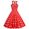 Women 50s Dresses Vintage Halter Swing Cocktail Dress Rockabilly Tea Party Pin Up Dresses Red