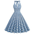 Women 50s Halter Vintage A Line Polka Dot Cocktail Dress Prom Swing Dress Blue