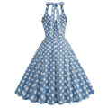 Women 50s Halter Vintage A Line Polka Dot Cocktail Dress Prom Swing Dress Blue