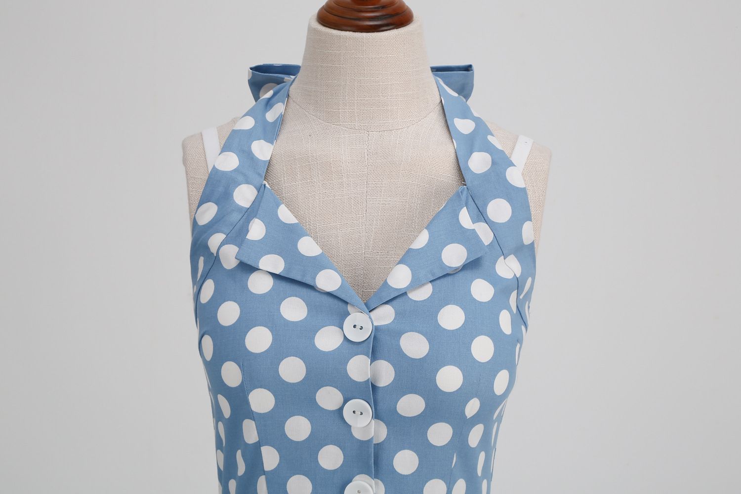 Women 50s Halter Vintage A Line Polka Dot Cocktail Dress Prom Swing Dress Blue