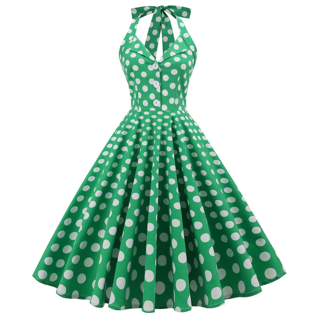 Women 50s Halter Vintage A Line Polka Dot Cocktail Dress Prom Swing Dress Green