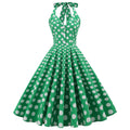 Women 50s Halter Vintage A Line Polka Dot Cocktail Dress Prom Swing Dress Green