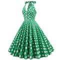 Women 50s Halter Vintage A Line Polka Dot Cocktail Dress Prom Swing Dress Green