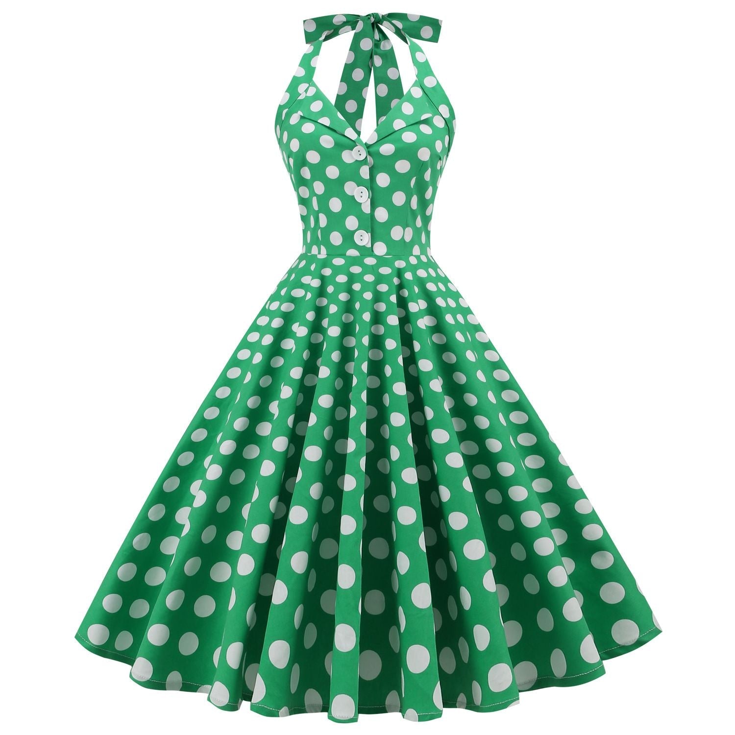 Women 50s Halter Vintage A Line Polka Dot Cocktail Dress Prom Swing Dress Green