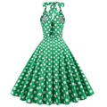 Women 50s Halter Vintage A Line Polka Dot Cocktail Dress Prom Swing Dress Green