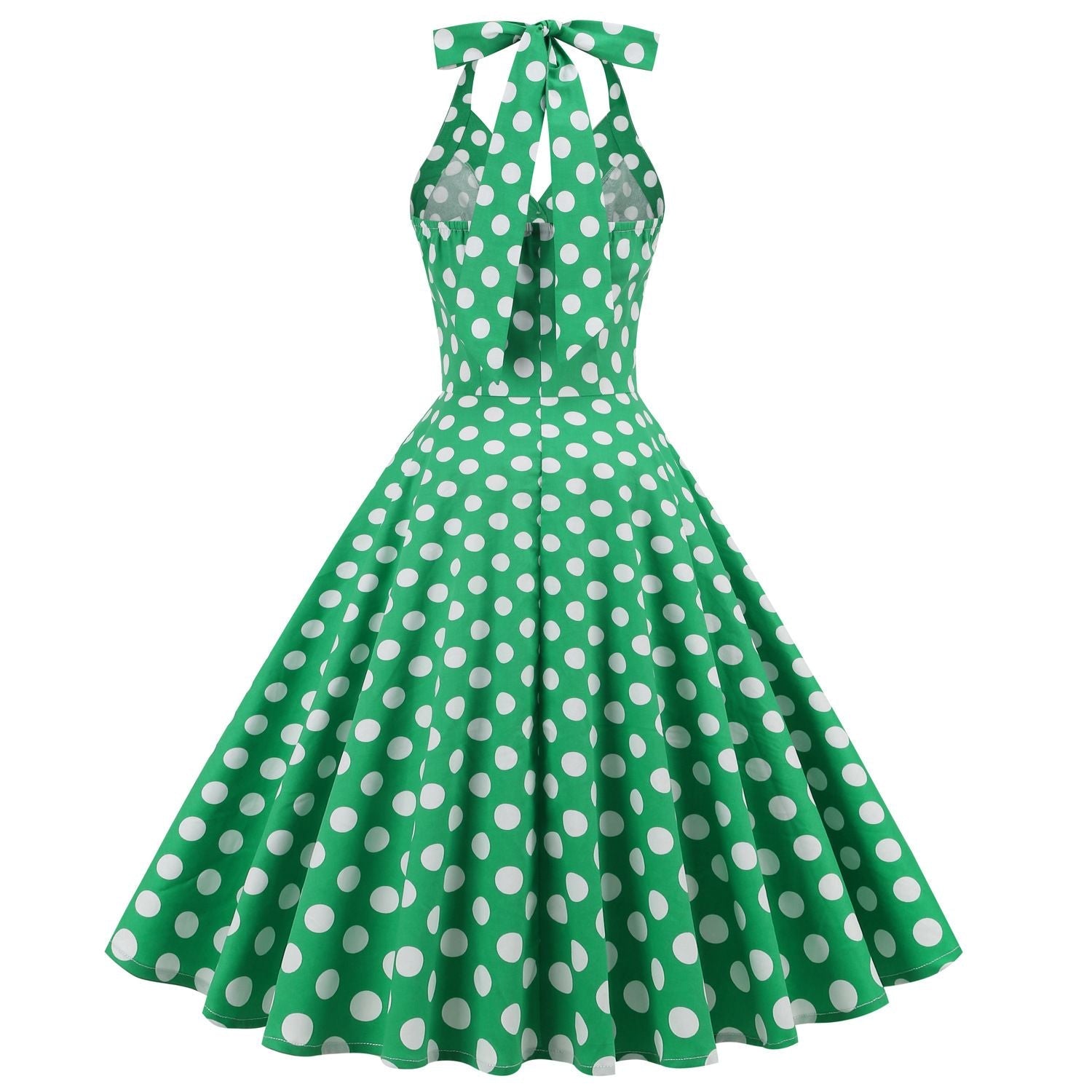 Women 50s Halter Vintage A Line Polka Dot Cocktail Dress Prom Swing Dress Green