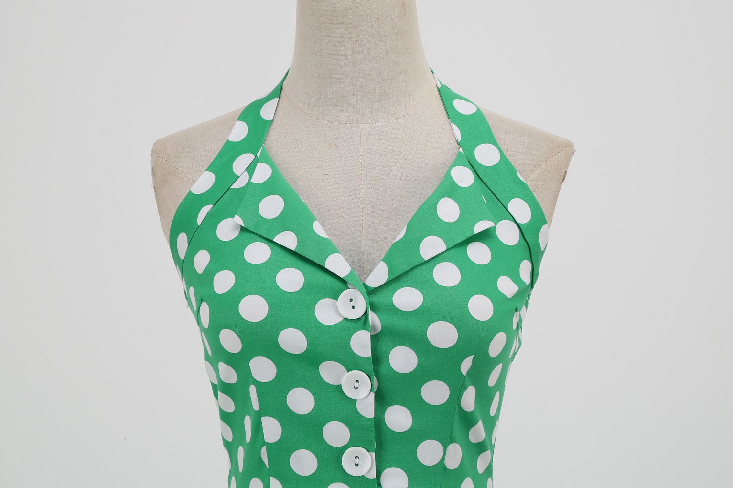 Women 50s Halter Vintage A Line Polka Dot Cocktail Dress Prom Swing Dress Green