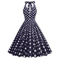 Women 50s Halter Vintage A Line Polka Dot Cocktail Dress Prom Swing Dress Navy