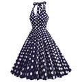 Women 50s Halter Vintage A Line Polka Dot Cocktail Dress Prom Swing Dress Navy