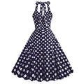 Women 50s Halter Vintage A Line Polka Dot Cocktail Dress Prom Swing Dress Navy
