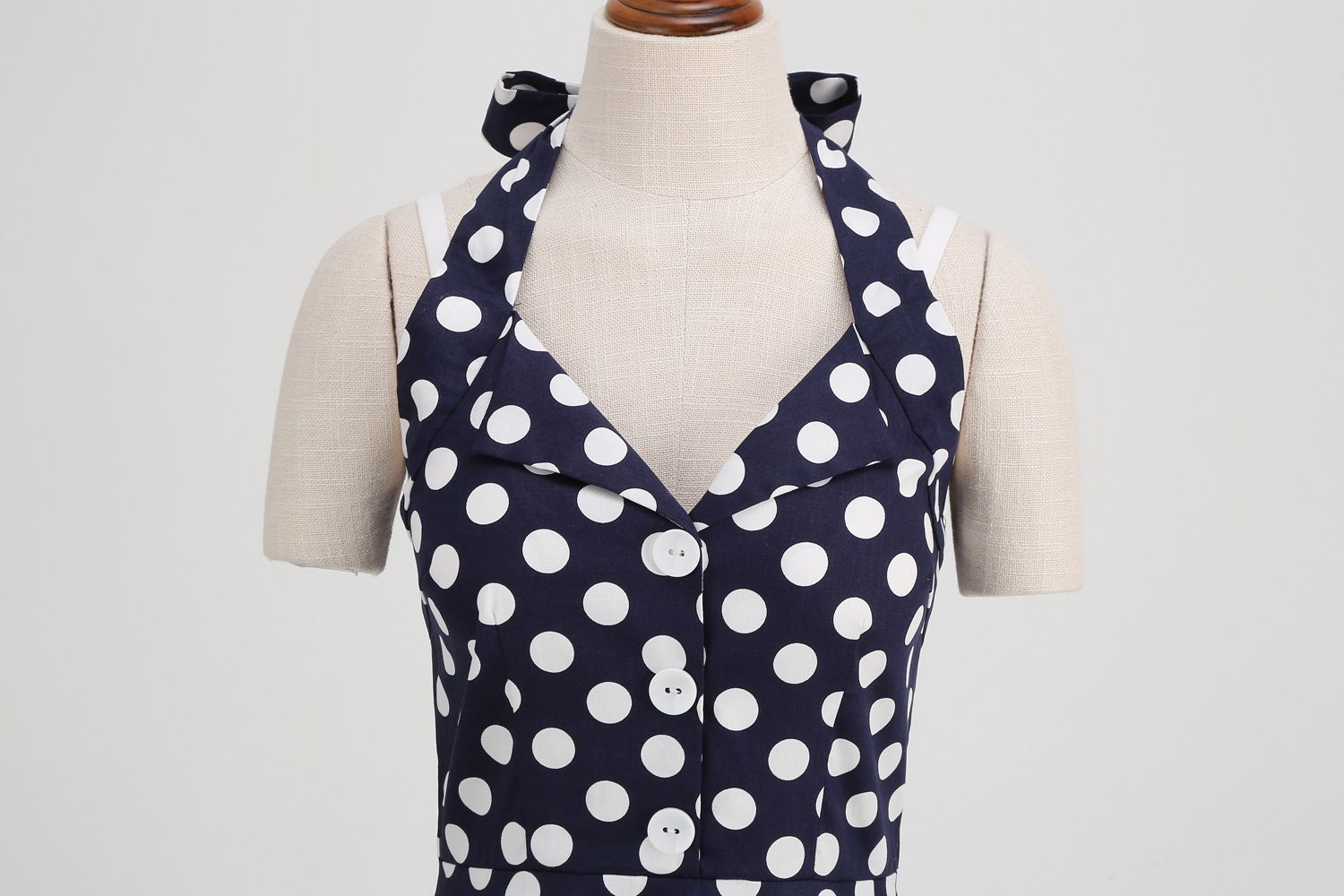 Women 50s Halter Vintage A Line Polka Dot Cocktail Dress Prom Swing Dress Navy