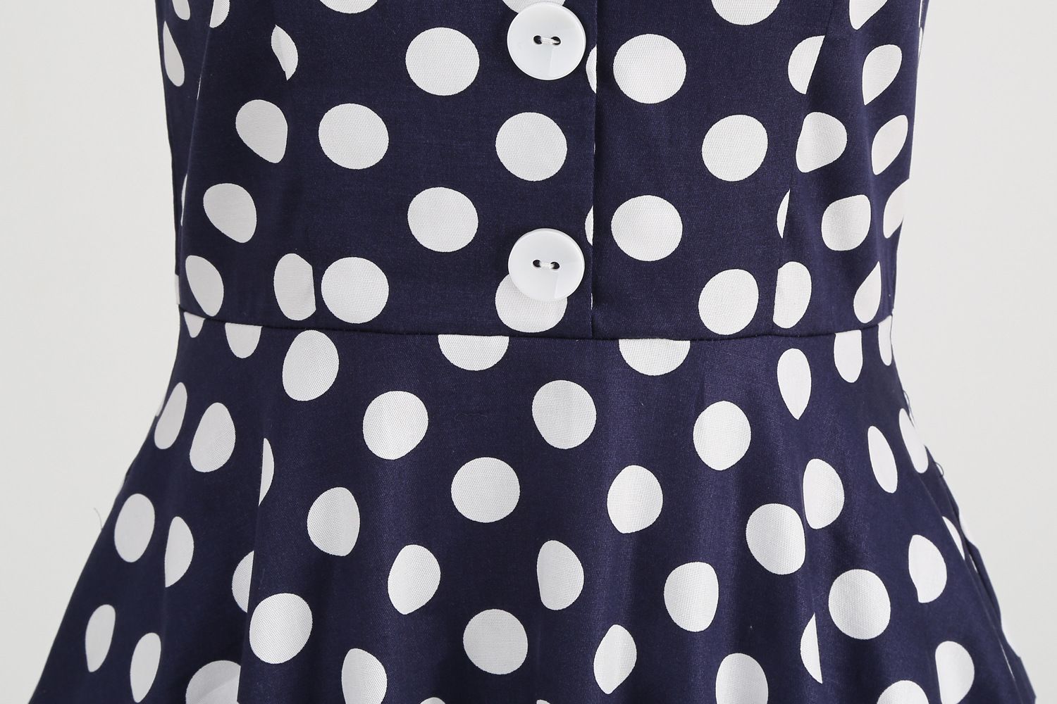 Women 50s Halter Vintage A Line Polka Dot Cocktail Dress Prom Swing Dress Navy