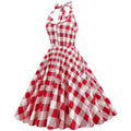 Women 50s Halter Vintage A Line Polka Dot Cocktail Dress Prom Swing Dress Red