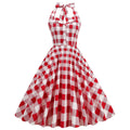 Women 50s Halter Vintage A Line Polka Dot Cocktail Dress Prom Swing Dress Red