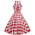 Women 50s Halter Vintage A Line Polka Dot Cocktail Dress Prom Swing Dress Red