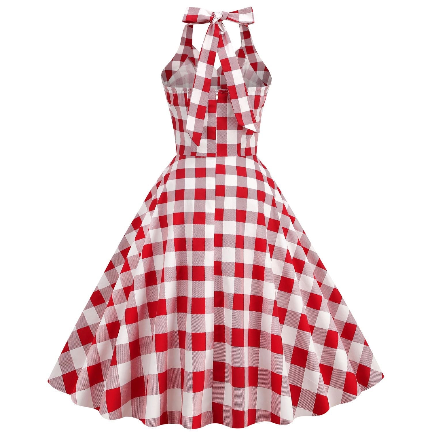 Women 50s Halter Vintage A Line Polka Dot Cocktail Dress Prom Swing Dress Red
