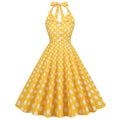 Women 50s Halter Vintage A Line Polka Dot Cocktail Dress Prom Swing Dress Yellow