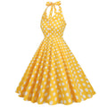 Women 50s Halter Vintage A Line Polka Dot Cocktail Dress Prom Swing Dress Yellow