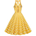 Women 50s Halter Vintage A Line Polka Dot Cocktail Dress Prom Swing Dress Yellow