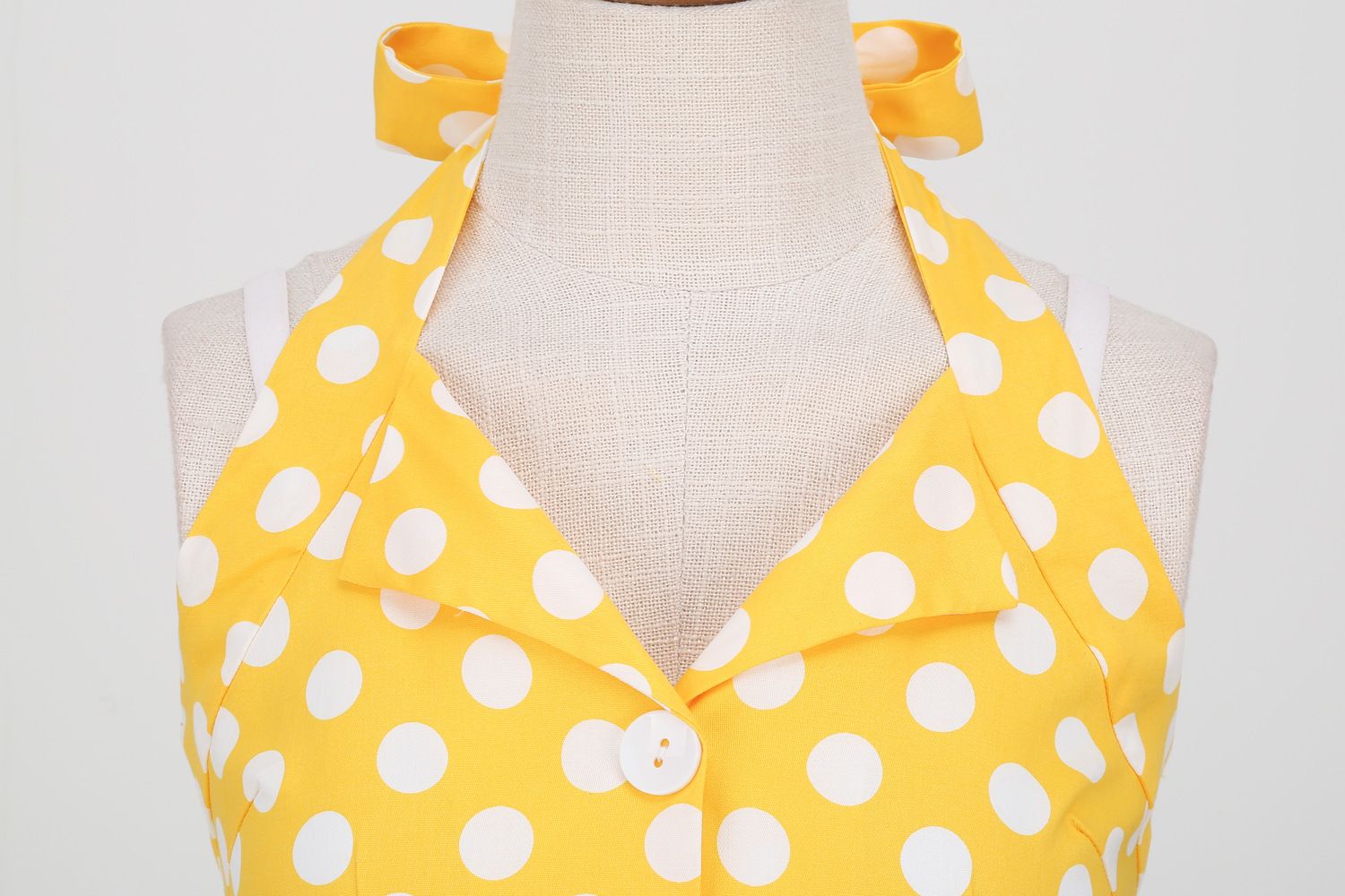 Women 50s Halter Vintage A Line Polka Dot Cocktail Dress Prom Swing Dress Yellow