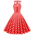 Women 50s Halter Vintage A Line Red Polka Dot Cocktail Dress Prom Swing Dress 