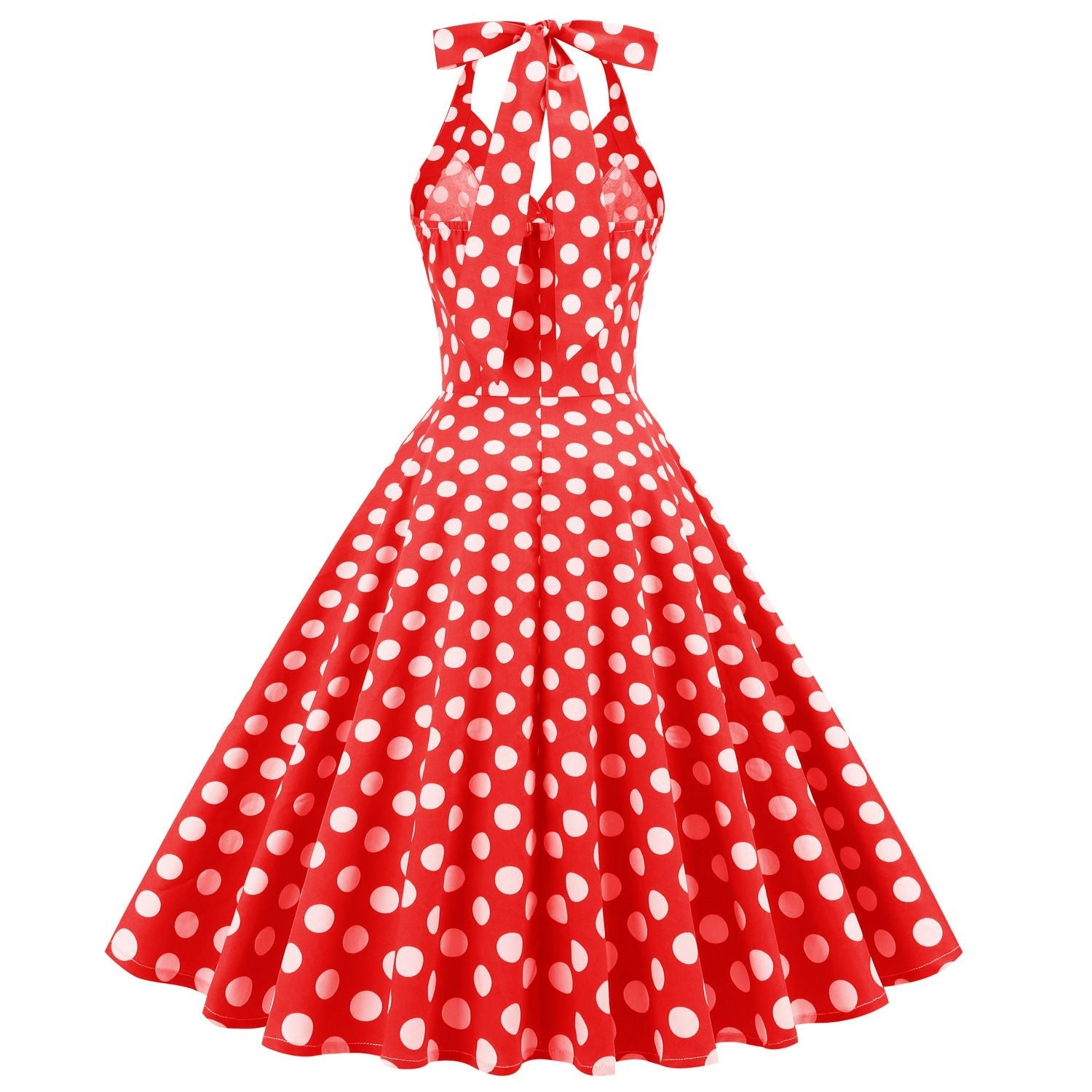 Women 50s Halter Vintage A Line Red Polka Dot Cocktail Dress Prom Swing Dress 