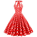Women 50s Halter Vintage A Line Red Polka Dot Cocktail Dress Prom Swing Dress 