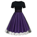 Women 50s Mesh Polka Dot Tulle Dress Swing Rockabilly Dresses Purple