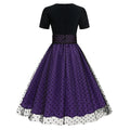 Women 50s Mesh Polka Dot Tulle Dress Swing Rockabilly Dresses Purple