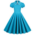 Women 50s Vintage Cocktail Swing 1950s Retro Rockabilly Dress Short Sleeve Blue