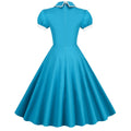 Women 50s Vintage Cocktail Swing 1950s Retro Rockabilly Dress Short Sleeve Blue