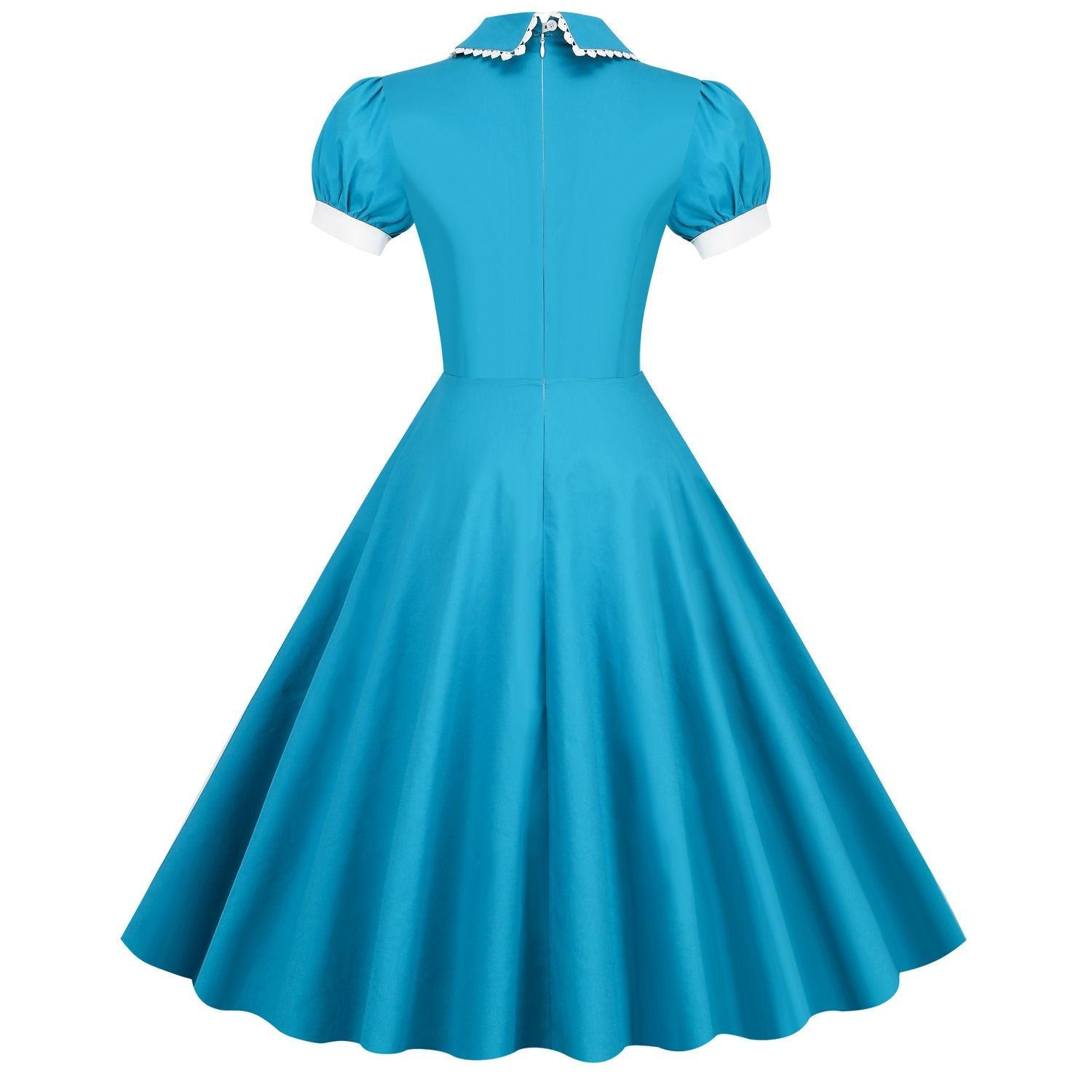 Women 50s Vintage Cocktail Swing 1950s Retro Rockabilly Dress Short Sleeve Blue