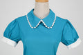 Women 50s Vintage Cocktail Swing 1950s Retro Rockabilly Dress Short Sleeve Blue