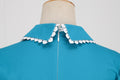 Women 50s Vintage Cocktail Swing 1950s Retro Rockabilly Dress Short Sleeve Blue