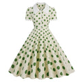 Women 50s Vintage Dresses Green Polka Dot Dress Audrey Hepburn Swing Dress