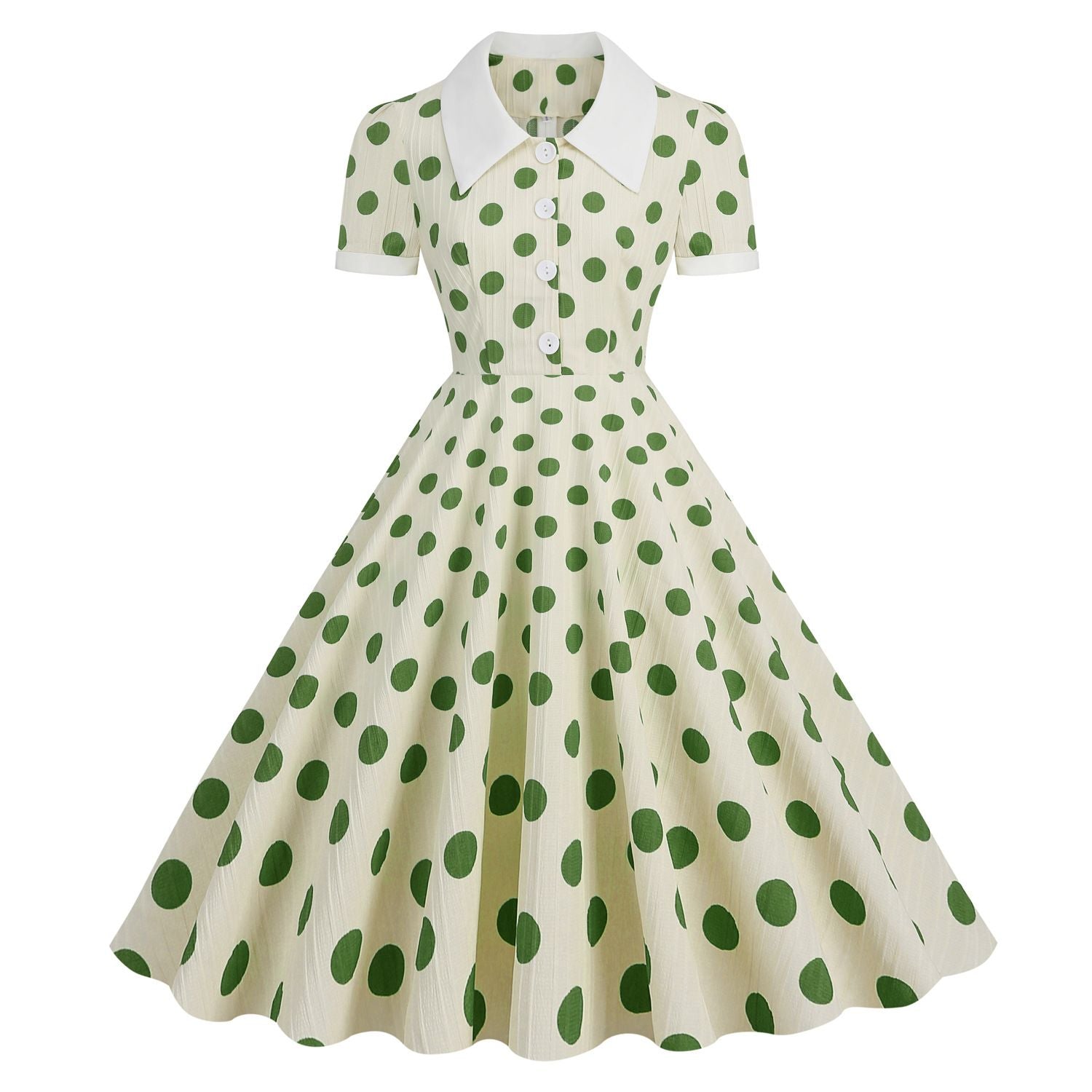 Women 50s Vintage Dresses Green Polka Dot Dress Audrey Hepburn Swing Dress