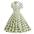 Women 50s Vintage Dresses Green Polka Dot Dress Audrey Hepburn Swing Dress