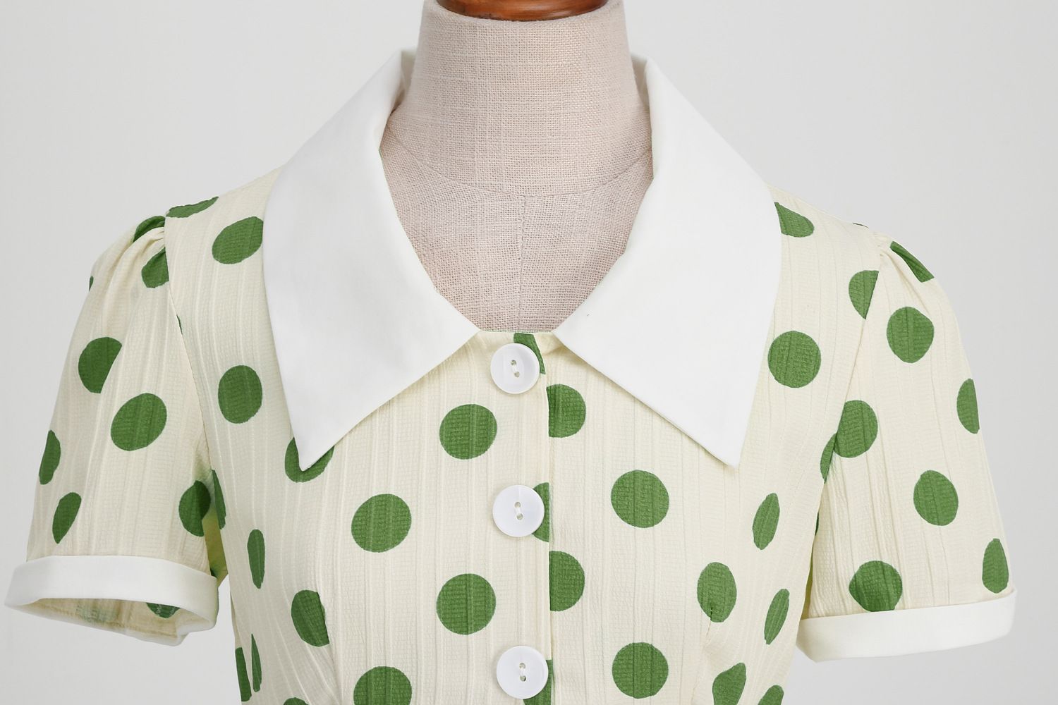 Women 50s Vintage Dresses Green Polka Dot Dress Audrey Hepburn Swing Dress