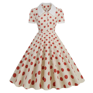 Women 50s Vintage Dresses Red Polka Dot Dress Audrey Hepburn Swing Dress