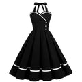 Women 50s Vintage Halter Cocktail Dress Buttons Audrey Hepburn Dress Black