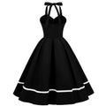 Women 50s Vintage Halter Cocktail Dress Buttons Audrey Hepburn Dress Black