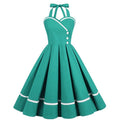 Women 50s Vintage Halter Cocktail Dress Buttons Audrey Hepburn Dress Lake