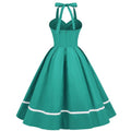 Women 50s Vintage Halter Cocktail Dress Buttons Audrey Hepburn Dress Lake