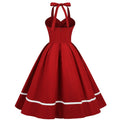 Women 50s Vintage Halter Cocktail Dress Buttons Audrey Hepburn Dress Red