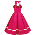 Women 50s Vintage Halter Cocktail Dress Buttons Audrey Hepburn Dress Rose