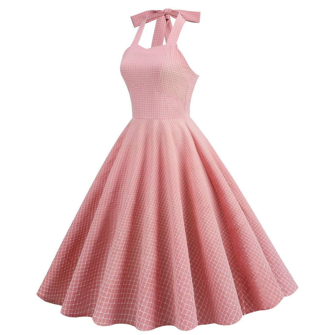 Women 50s Vintage Halter Cocktail Dress Rockabilly Audrey Hepburn Pink Dress Pink