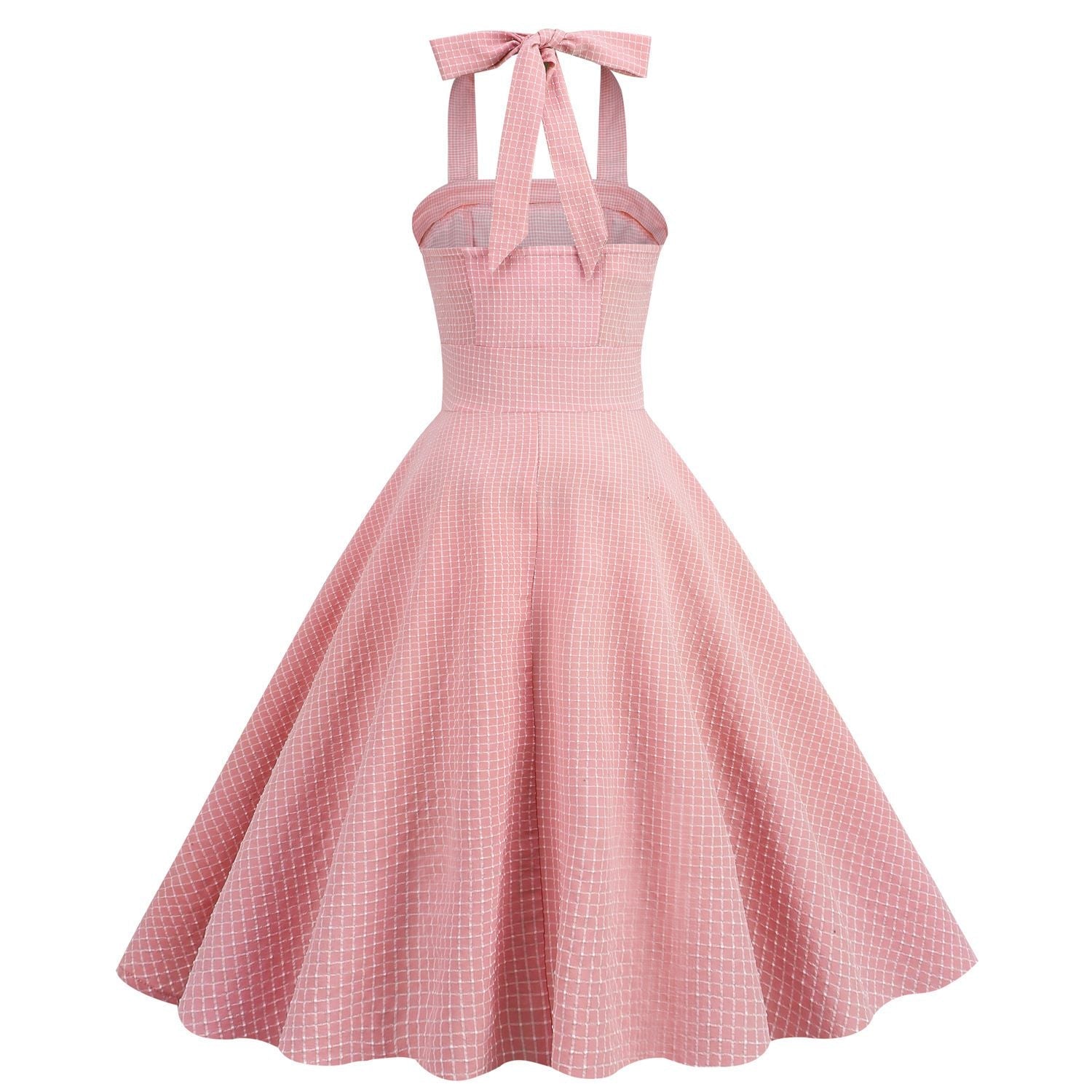 Women 50s Vintage Halter Cocktail Dress Rockabilly Audrey Hepburn Pink Dress Pink