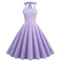 Women 50s Vintage Halter Cocktail Dress Rockabilly Audrey Hepburn Pink Dress Purple