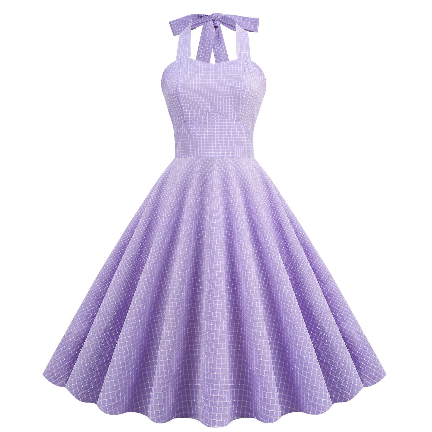 Women 50s Vintage Halter Cocktail Dress Rockabilly Audrey Hepburn Pink Dress Purple