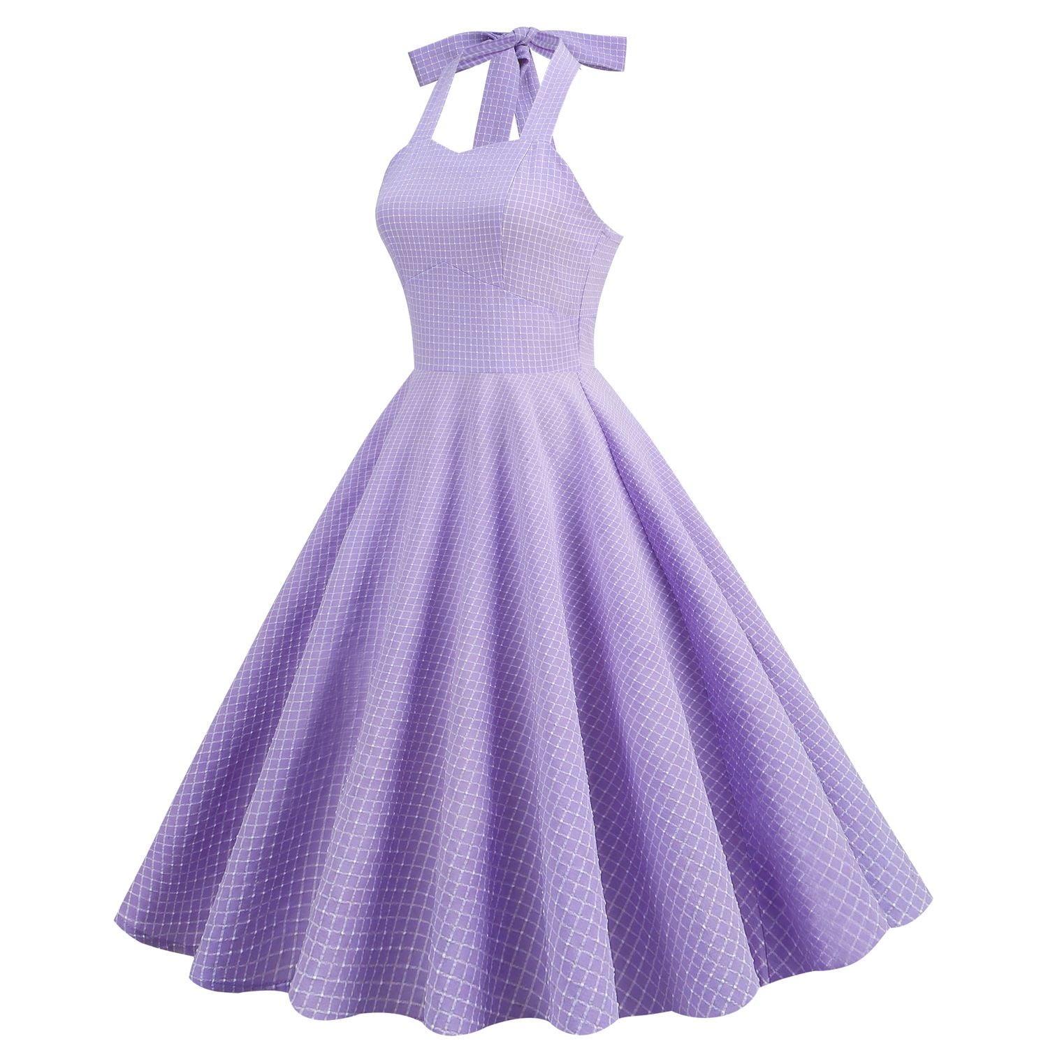 Women 50s Vintage Halter Cocktail Dress Rockabilly Audrey Hepburn Pink Dress Purple